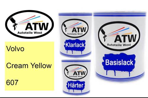 Volvo, Cream Yellow, 607: 1L Lackdose + 1L Klarlack + 500ml Härter - Set, von ATW Autoteile West.